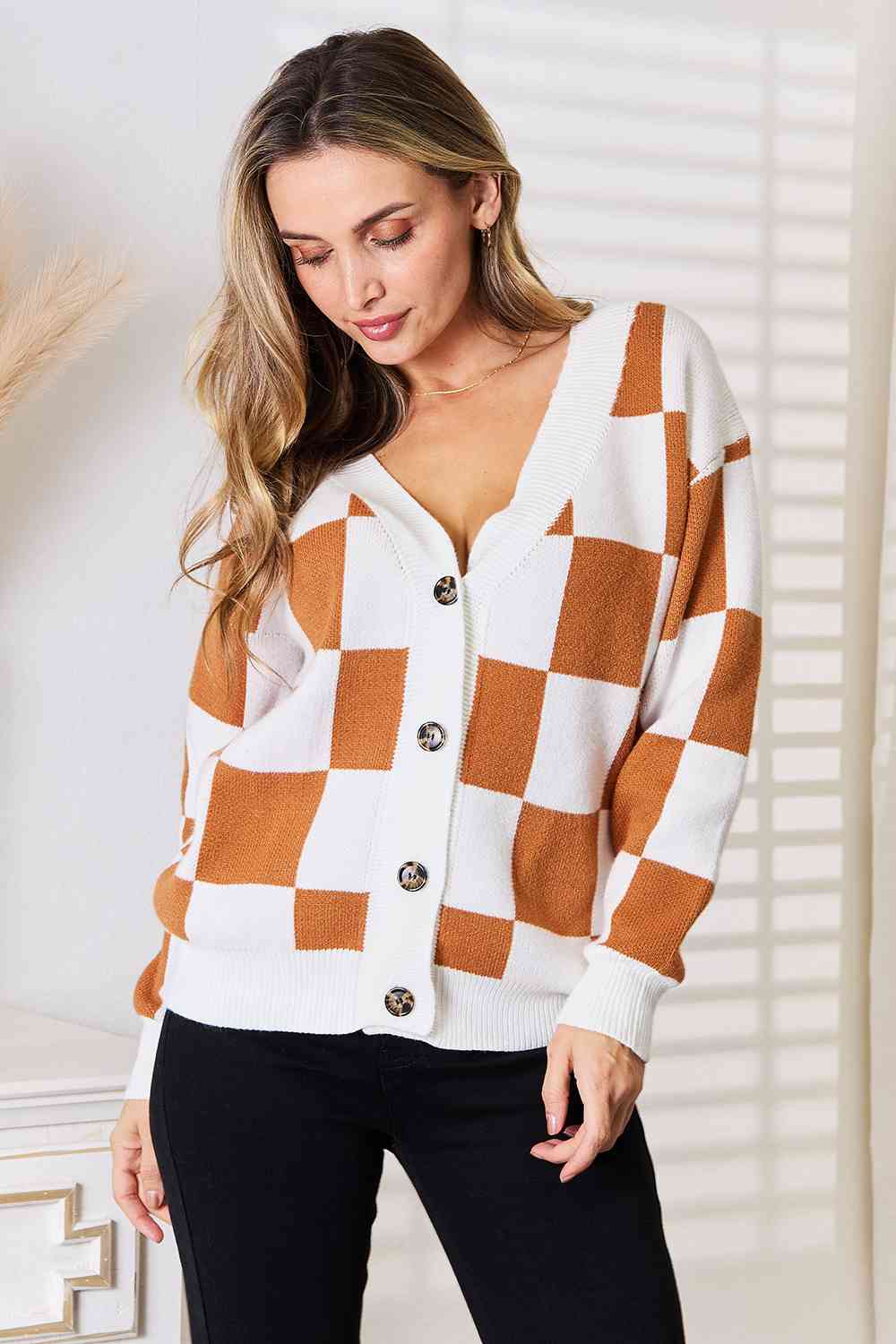 Double Take Button-Up V-Neck Dropped Shoulder Cardigan-Teresa&#39;s Fashionista LLC