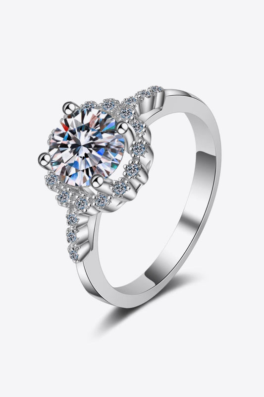 1 Carat Moissanite Rhodium-Plated Halo Ring-Teresa&#39;s Fashionista LLC