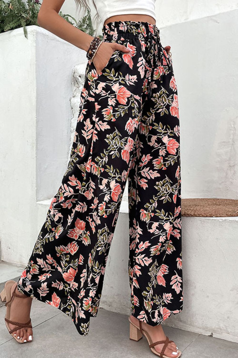 Floral Pull-On Wide Leg Pants-Teresa&#39;s Fashionista LLC