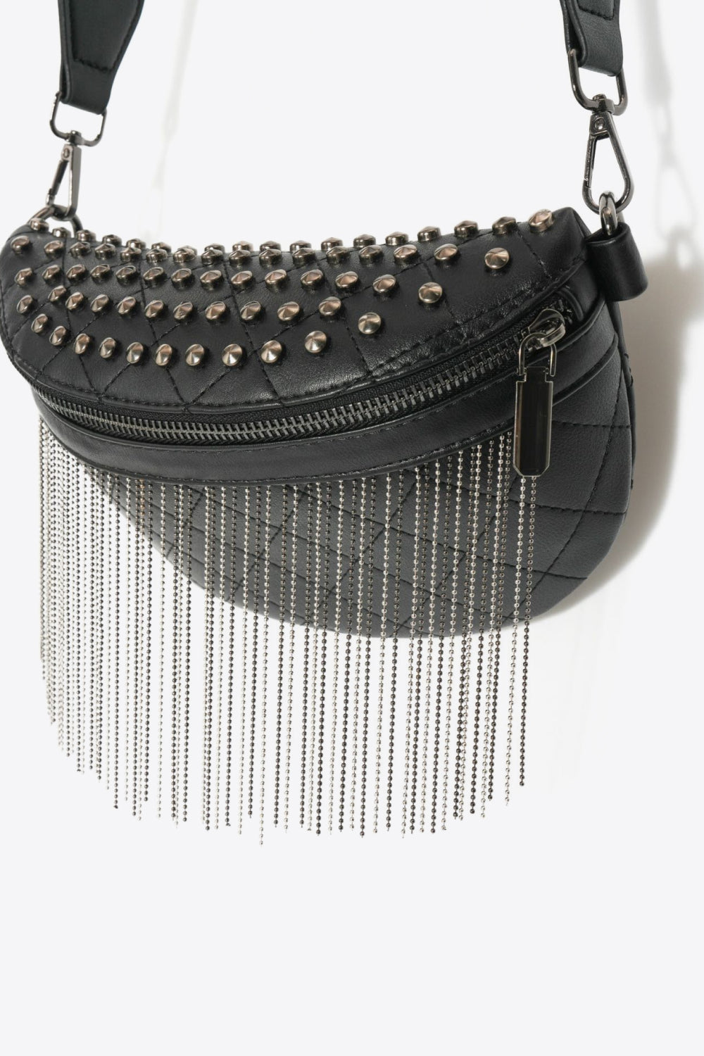 PU Leather Studded Sling Bag with Fringes-Teresa&#39;s Fashionista LLC