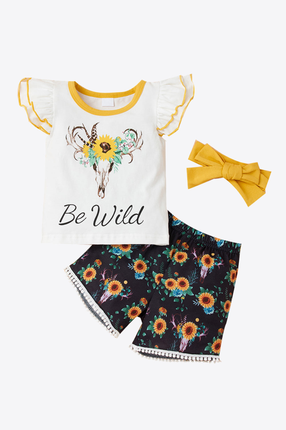 Baby Girl Graphic Flutter Sleeve Tee and Floral Shorts Set-Teresa&#39;s Fashionista LLC