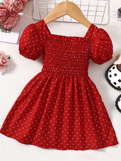 Baby Girl Printed Square Neck Smocked Dress-Teresa&#39;s Fashionista LLC