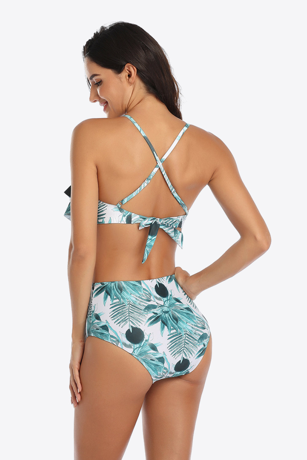 Tropical Print Ruffled Two-Piece Swimsuit-Teresa&#39;s Fashionista LLC