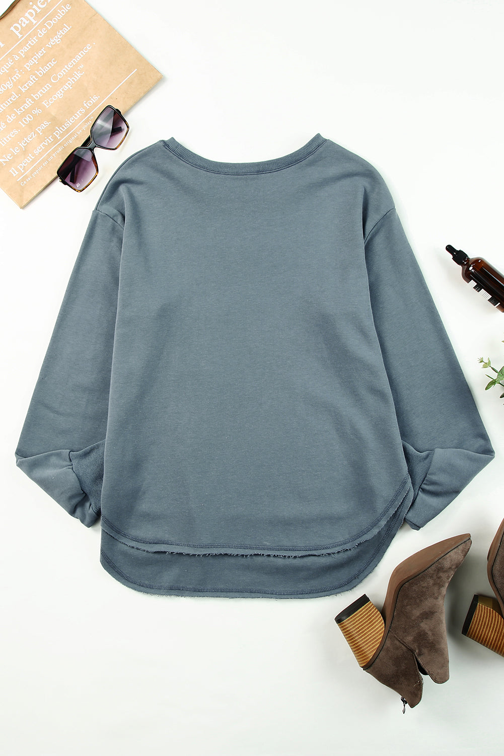 Side Slit Drop Shoulder Sweatshirt-Teresa&#39;s Fashionista LLC