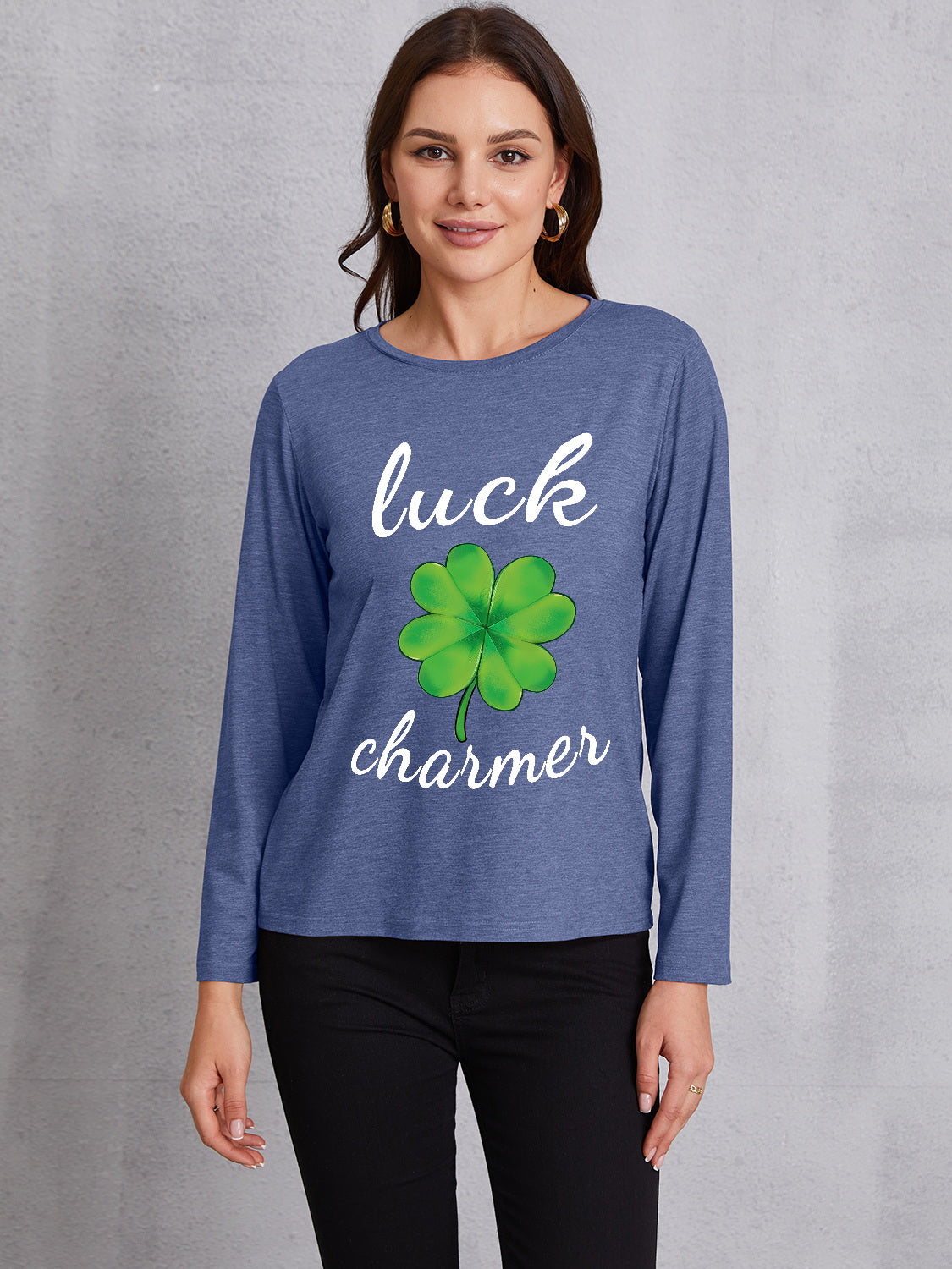 LUCK CHARMER Lucky Clover Round Neck T-Shirt-Teresa&#39;s Fashionista LLC