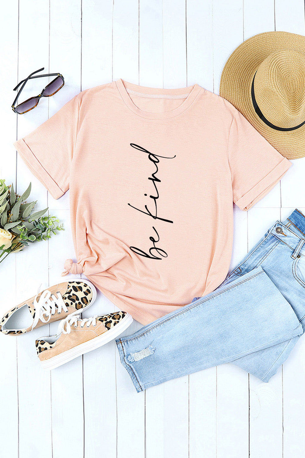 BE KIND Graphic Round Neck Short Sleeve Tee-Teresa&#39;s Fashionista LLC