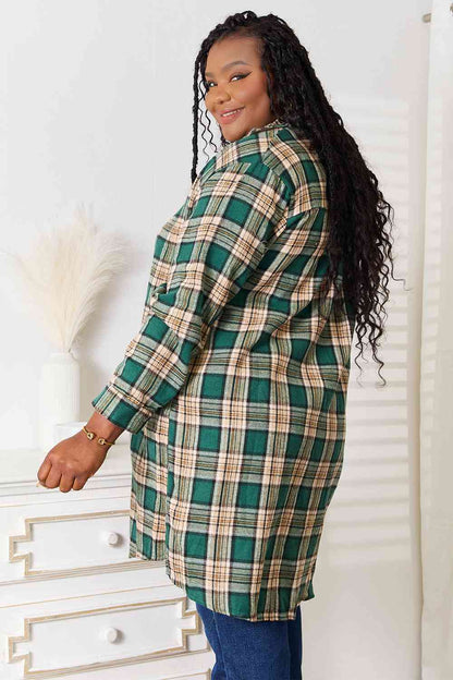 Double Take Plaid Collared Neck Long Sleeve Shirt-Teresa&#39;s Fashionista LLC