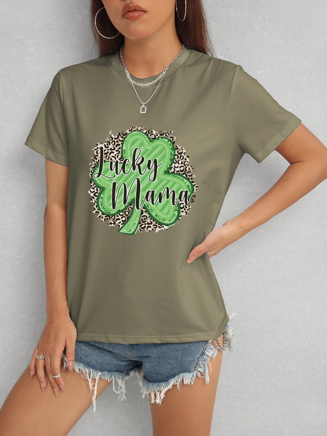 LUCKY MAMA Round Neck T-Shirt-Teresa&#39;s Fashionista LLC