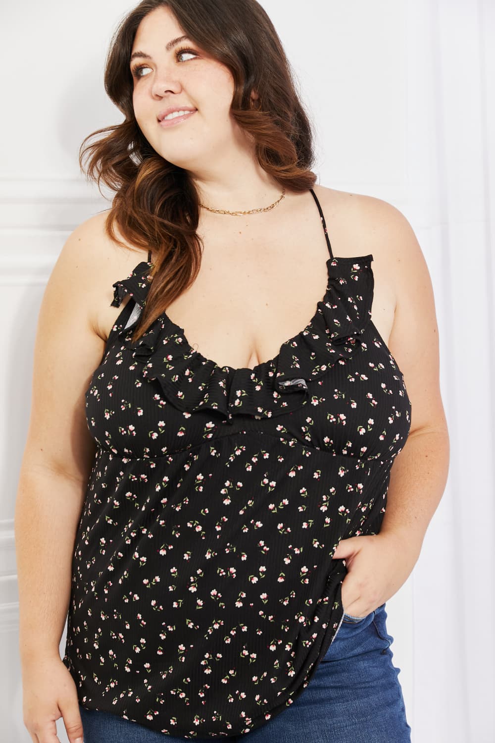 Culture Code Full Size Taste of Spring Ruffle Sleeveless Top in Black-Teresa&#39;s Fashionista LLC