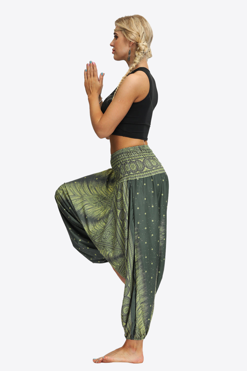 Printed Smocked Waist Harem Pants-Teresa&#39;s Fashionista LLC