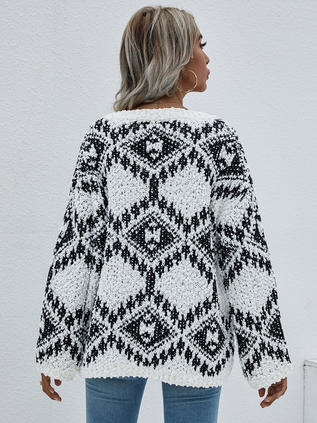 Geometric Print Chunky Knit Sweater-Teresa&#39;s Fashionista LLC