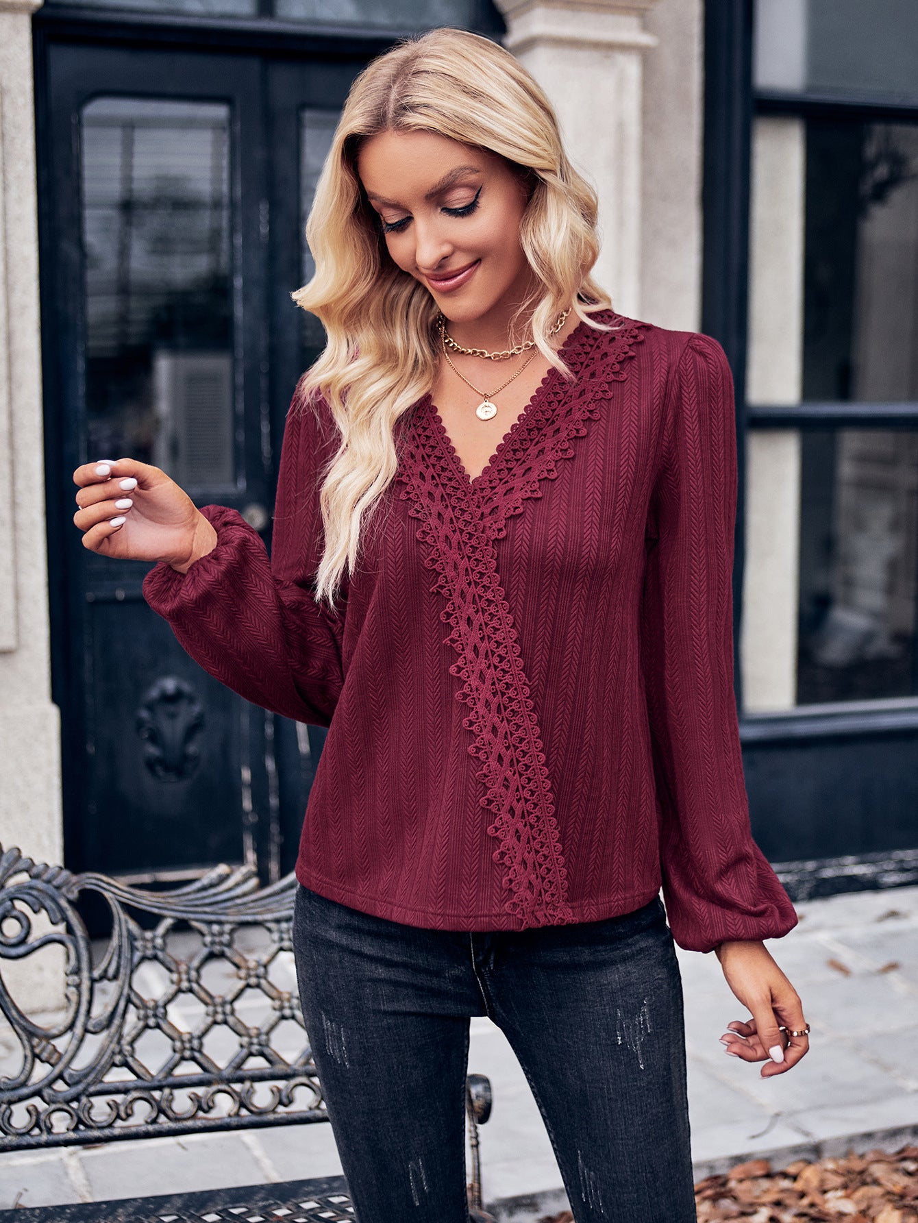 Puff Sleeve Surplice Neck Blouse-Teresa&#39;s Fashionista LLC