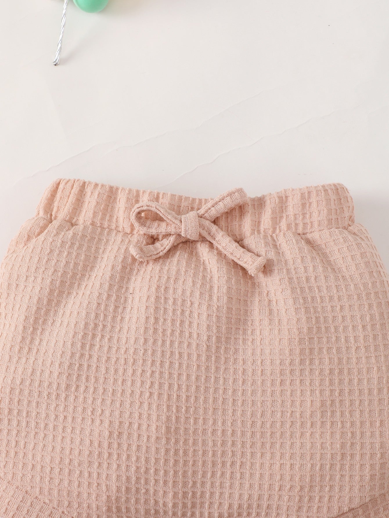 Baby Girl Waffle-Knit Tie-Shoulder Top and Shorts Set-Teresa&#39;s Fashionista LLC