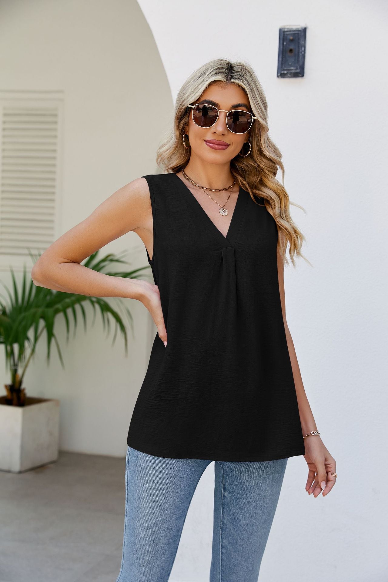 V-Neck Tunic Tank Top-Teresa&#39;s Fashionista LLC