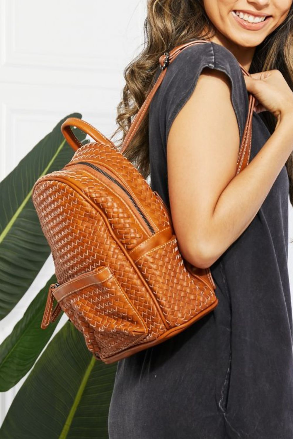 SHOMICO Certainly Chic Faux Leather Woven Backpack-Teresa&#39;s Fashionista LLC