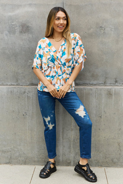 BOMBOM Floral Print Wrap Tunic Top-Teresa&#39;s Fashionista LLC