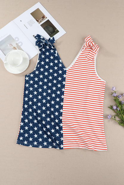 Star and Stripe V-Neck Bow Detail Tank-Teresa&#39;s Fashionista LLC