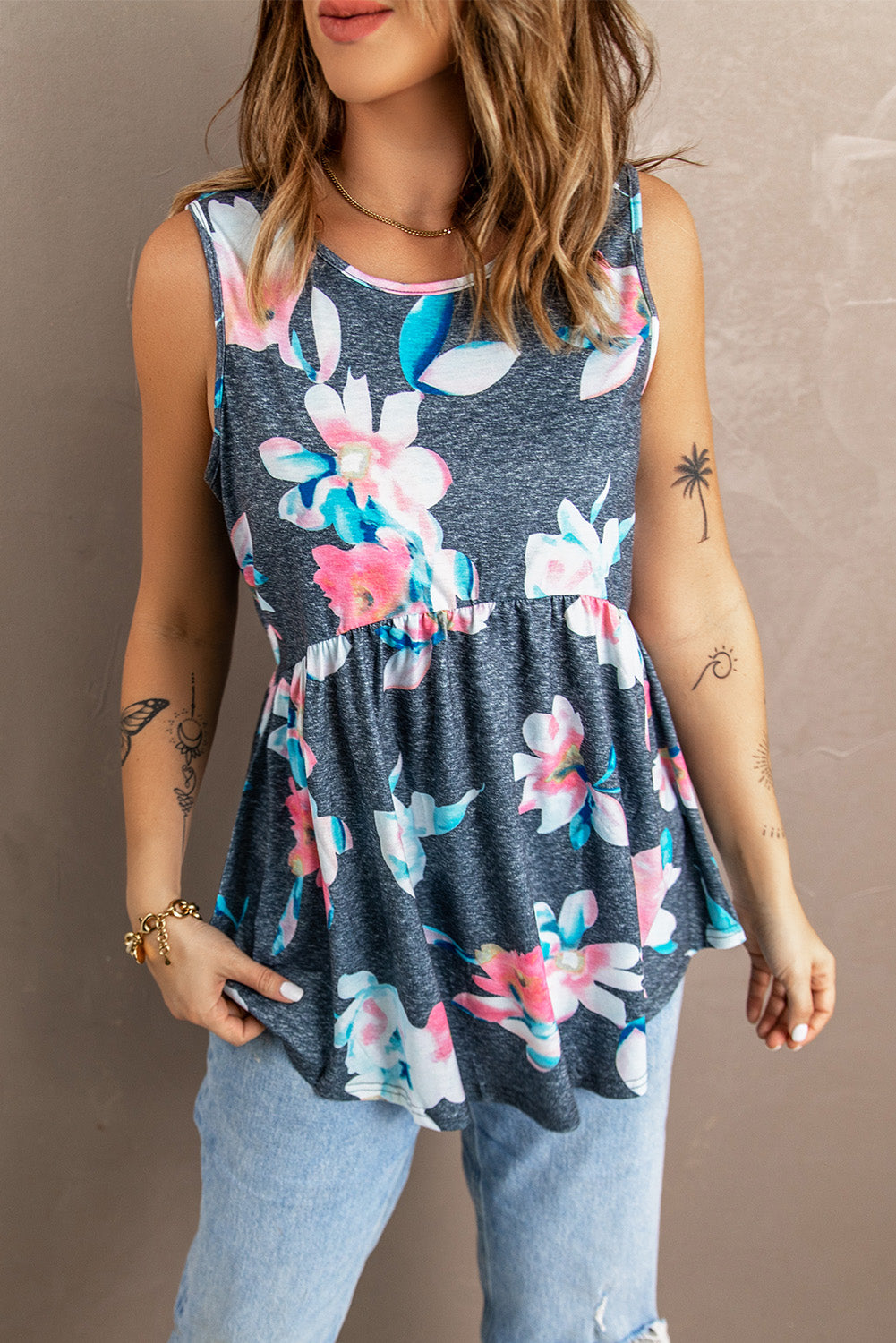 Floral Peplum Tank Top-Teresa&#39;s Fashionista LLC