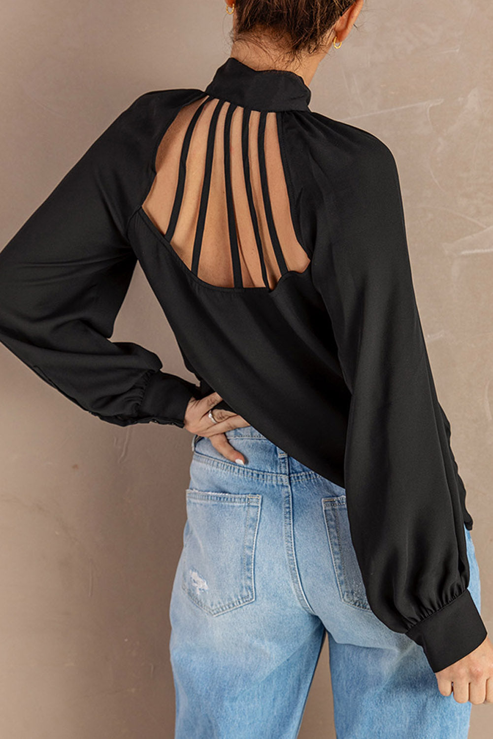 Tie Neck Strappy Back Shirt-Teresa&#39;s Fashionista LLC