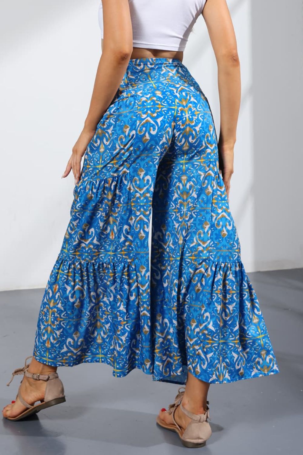 Printed Tie-Front Culottes-Teresa&#39;s Fashionista LLC