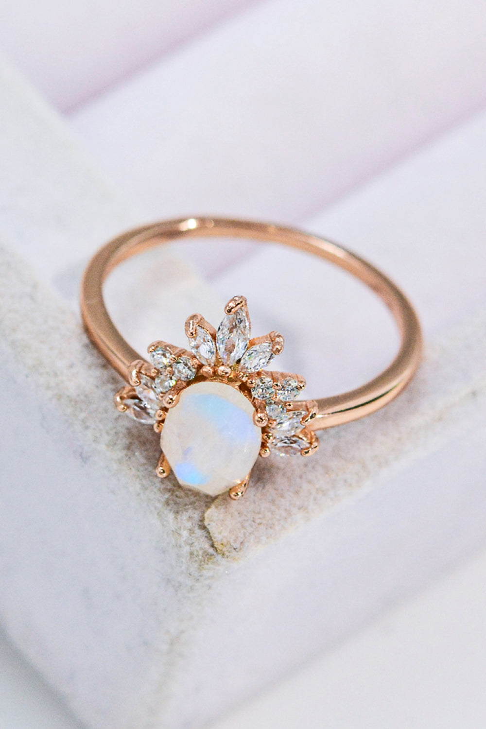 18K Rose Gold-Plated Natural Moonstone Ring-Teresa&#39;s Fashionista LLC