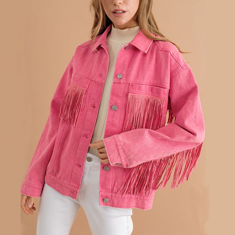 Fringe Detail Dropped Shoulder Denim Jacket-Teresa&#39;s Fashionista LLC