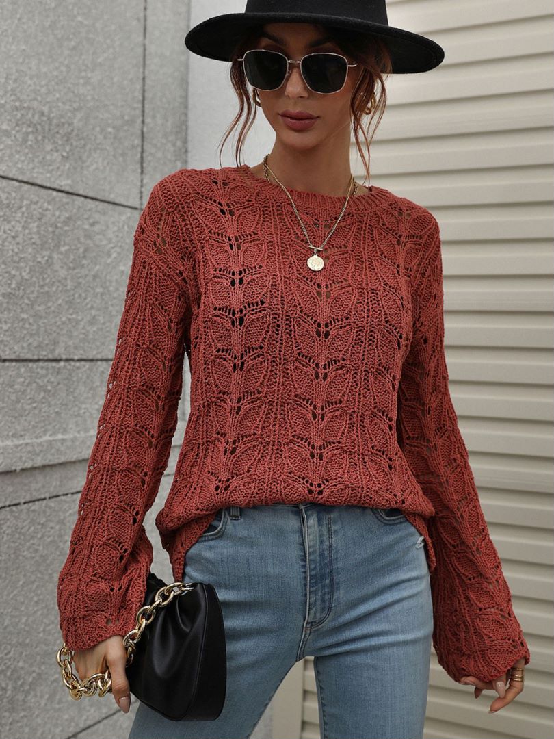 Openwork Dropped Shoulder Knit Top-Teresa&#39;s Fashionista LLC