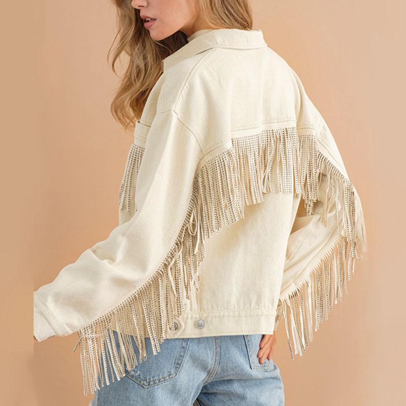 Fringe Detail Dropped Shoulder Denim Jacket-Teresa&#39;s Fashionista LLC