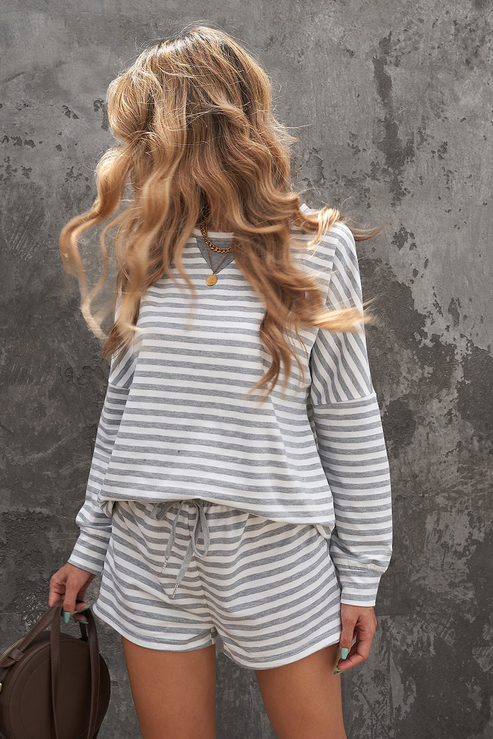 Striped Dropped Shoulder Top and Shorts Lounge Set-Teresa&#39;s Fashionista LLC