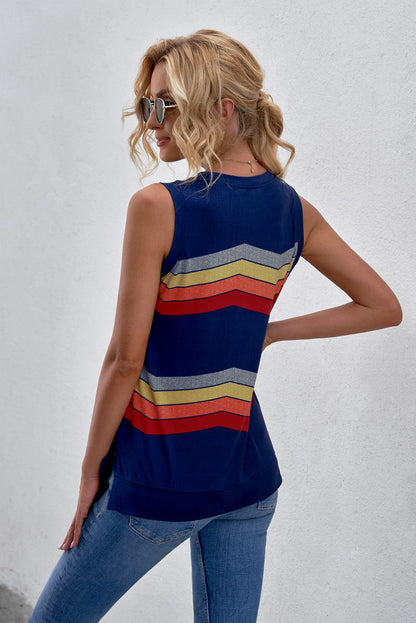 Printed Side Slit Round Neck Tank-Teresa&#39;s Fashionista LLC