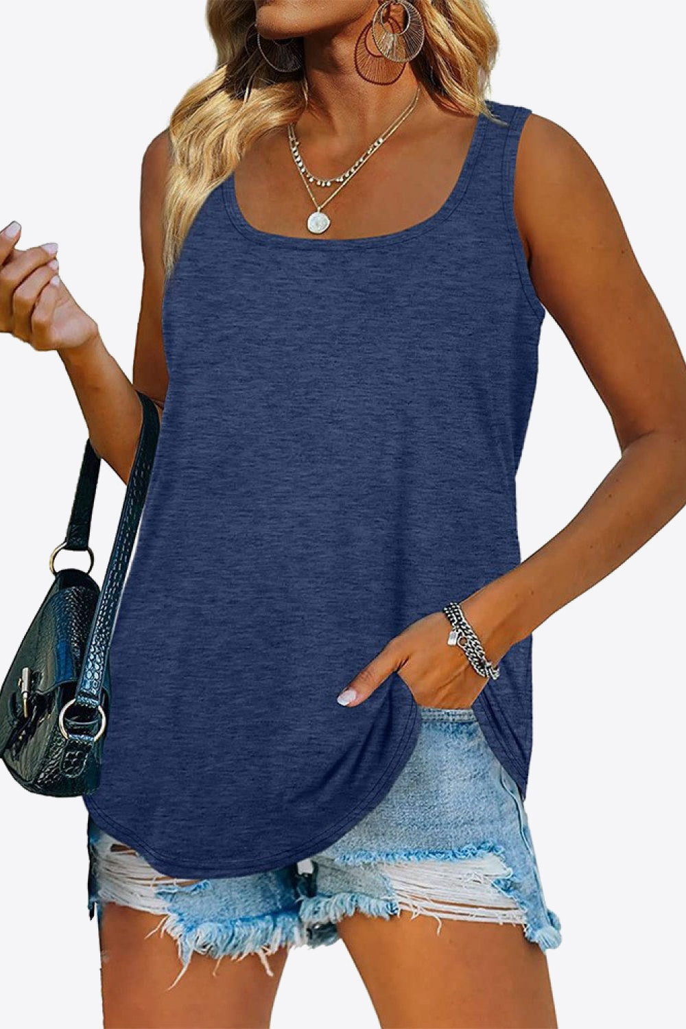 Curved Hem Square Neck Tank-Teresa&#39;s Fashionista LLC