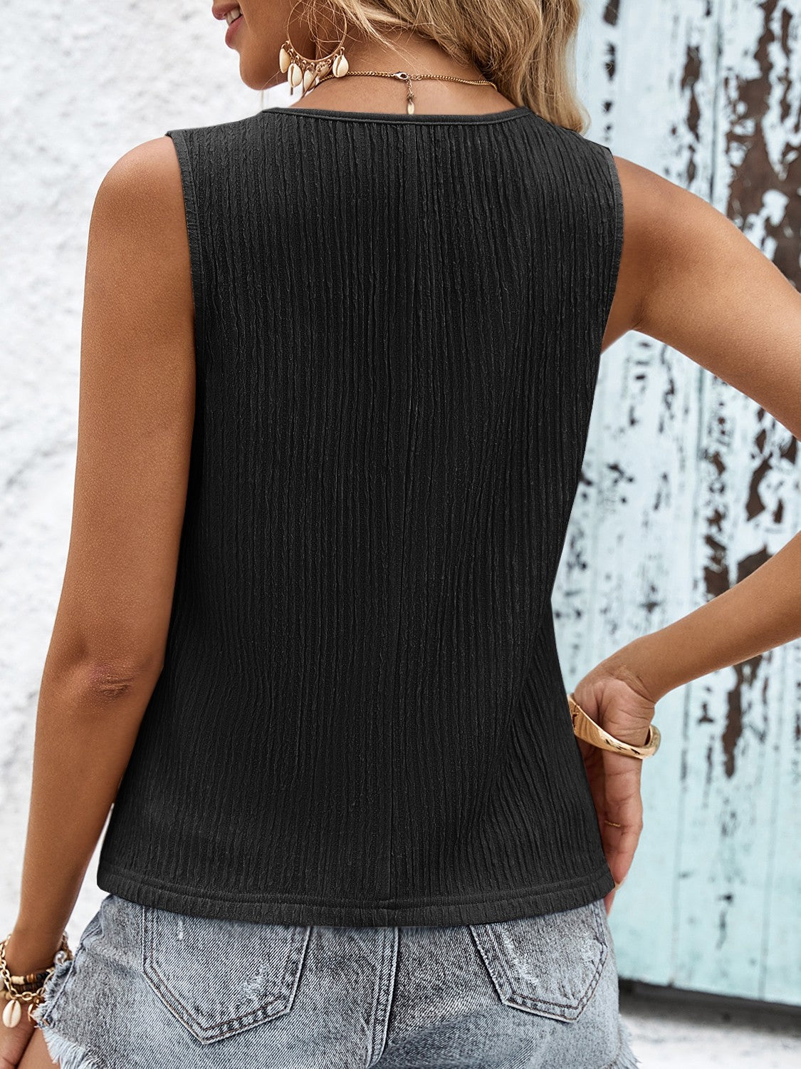 Textured V-Neck Tank Top-Teresa&#39;s Fashionista LLC