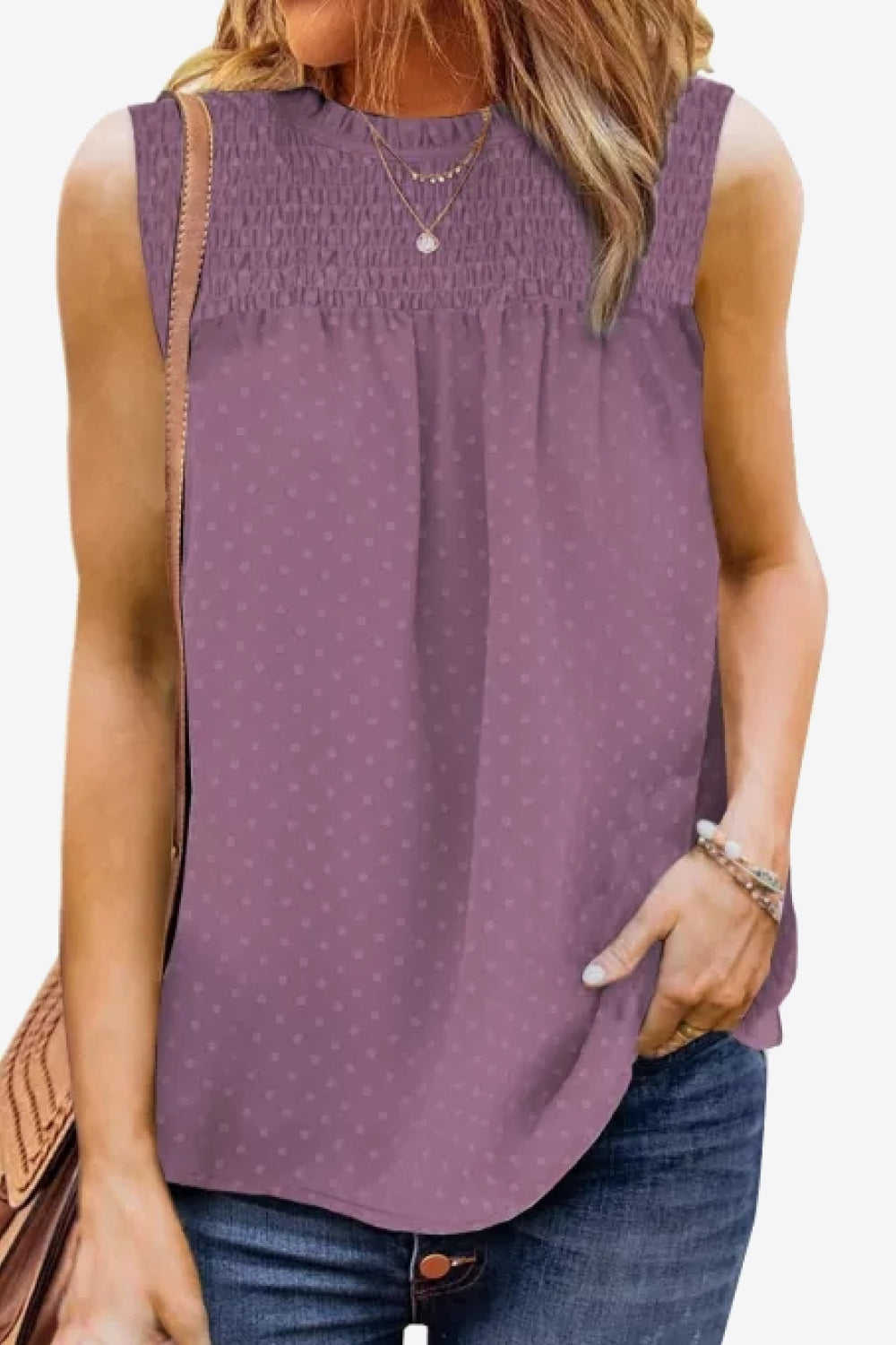 Smocked Tie Back Frill Trim Tank-Teresa&#39;s Fashionista LLC