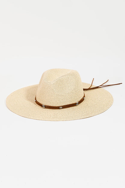 Fame Rope Strap Wide Brim Weave Hat-Teresa&#39;s Fashionista LLC