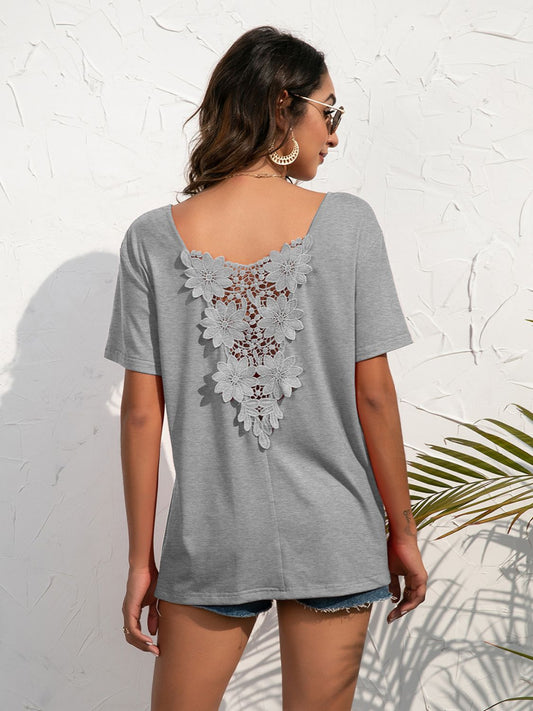 Lace Trim Short Sleeve Top-Teresa&#39;s Fashionista LLC