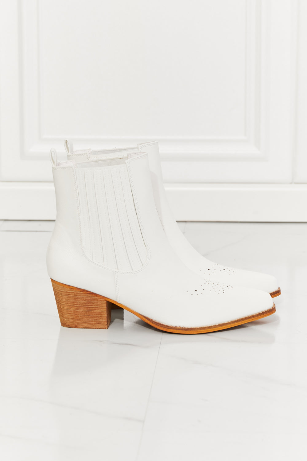 MMShoes Love the Journey Stacked Heel Chelsea Boot in White-Teresa&#39;s Fashionista LLC