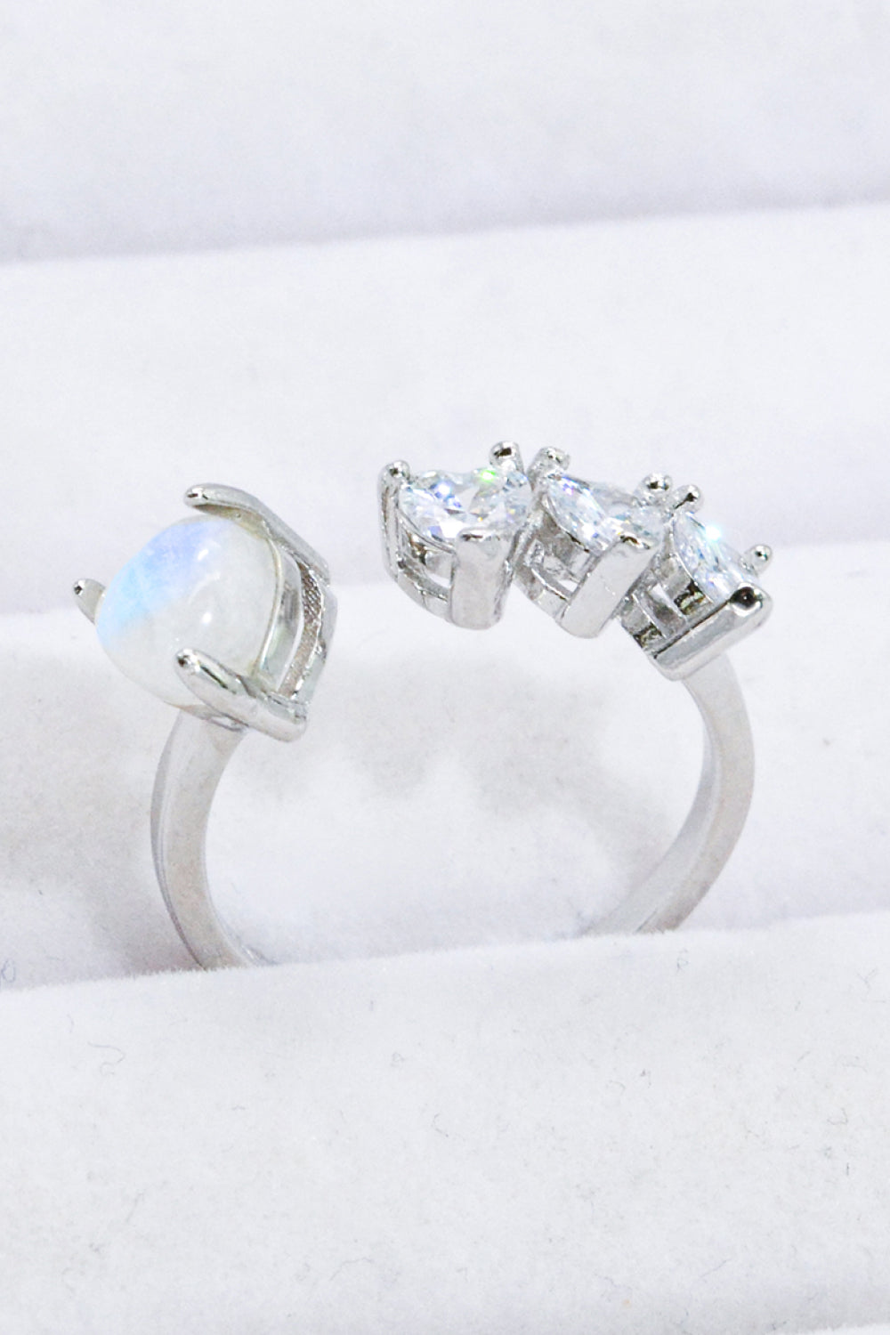 Natural Moonstone and Zircon Heart Open Ring-Teresa&#39;s Fashionista LLC