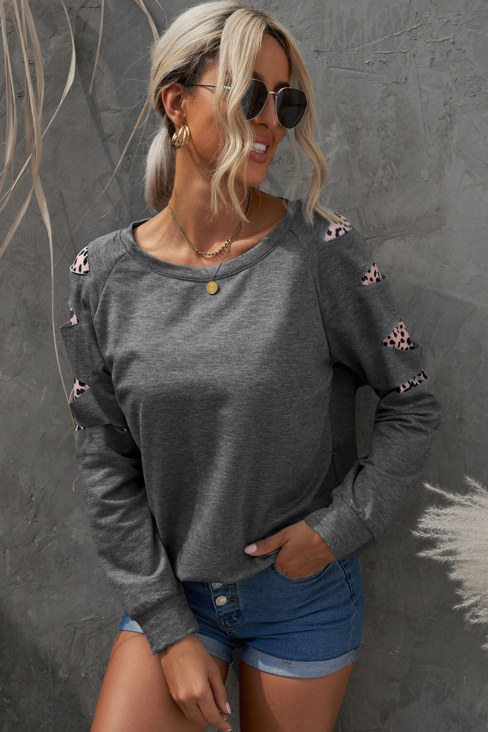 Leopard Patchwork Raglan Sleeve Sweatshirt-Teresa&#39;s Fashionista LLC