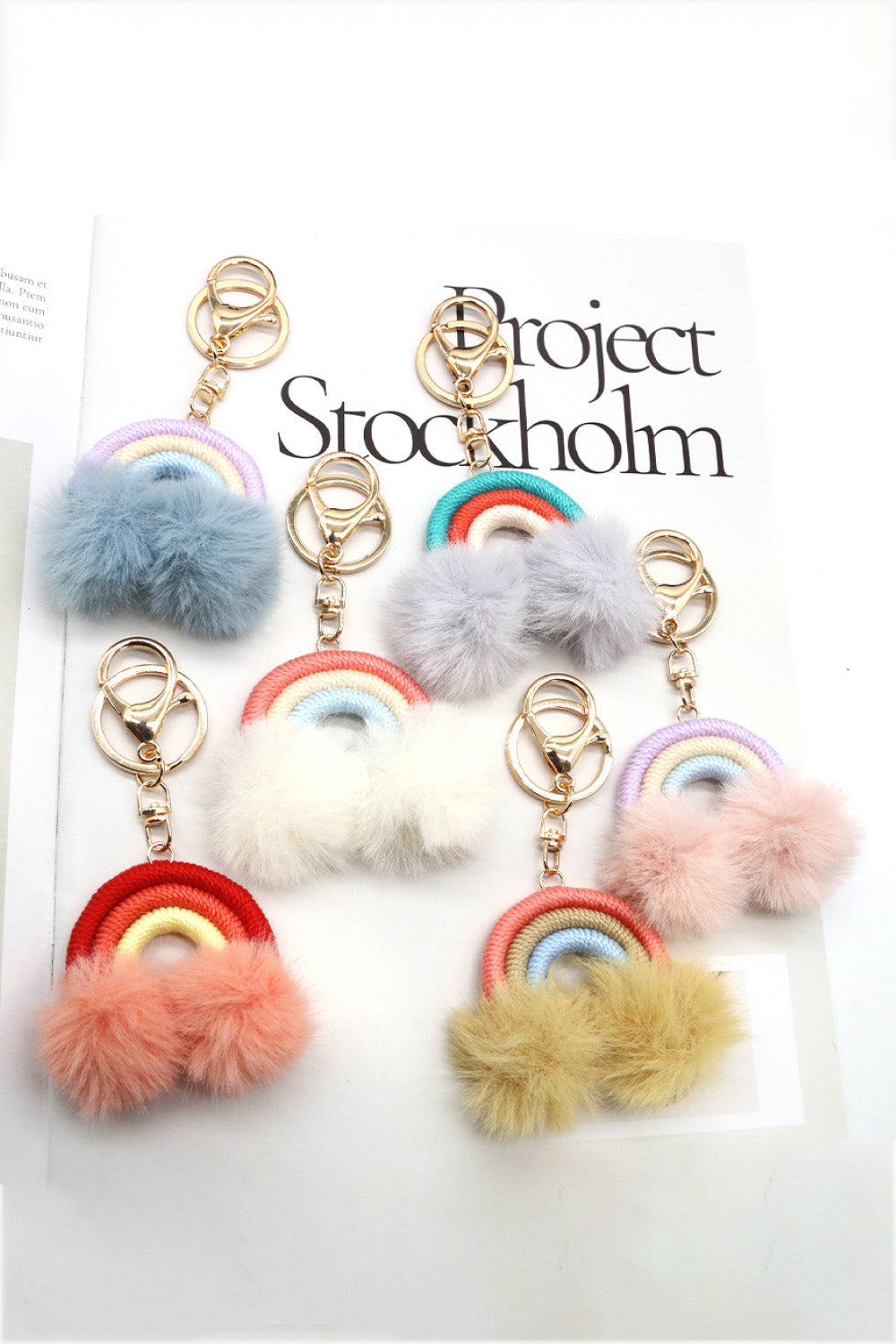 Assorted 4-Pack Rainbow Pom Pom Keychain-Teresa&#39;s Fashionista LLC