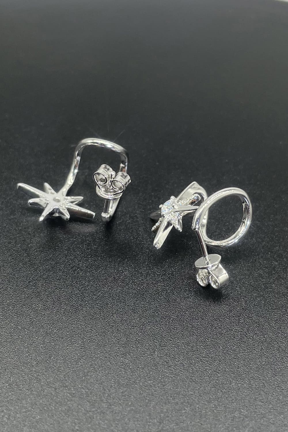 Moissanite Star Rhodium-Plated Earrings-Teresa&#39;s Fashionista LLC