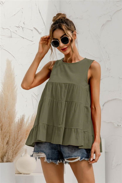 Round Neck Tiered Tank-Teresa&#39;s Fashionista LLC