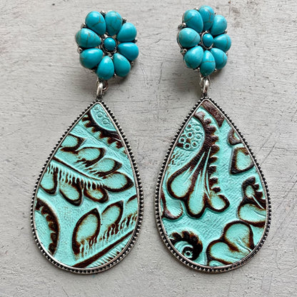 Turquoise Flower Teardrop Earrings-Teresa&#39;s Fashionista LLC