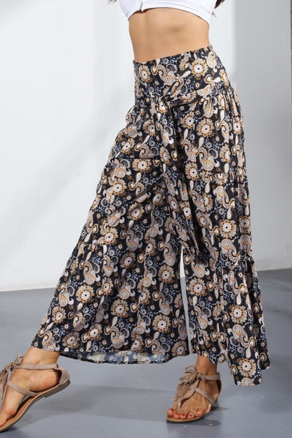 Printed Tie-Front Culottes-Teresa&#39;s Fashionista LLC