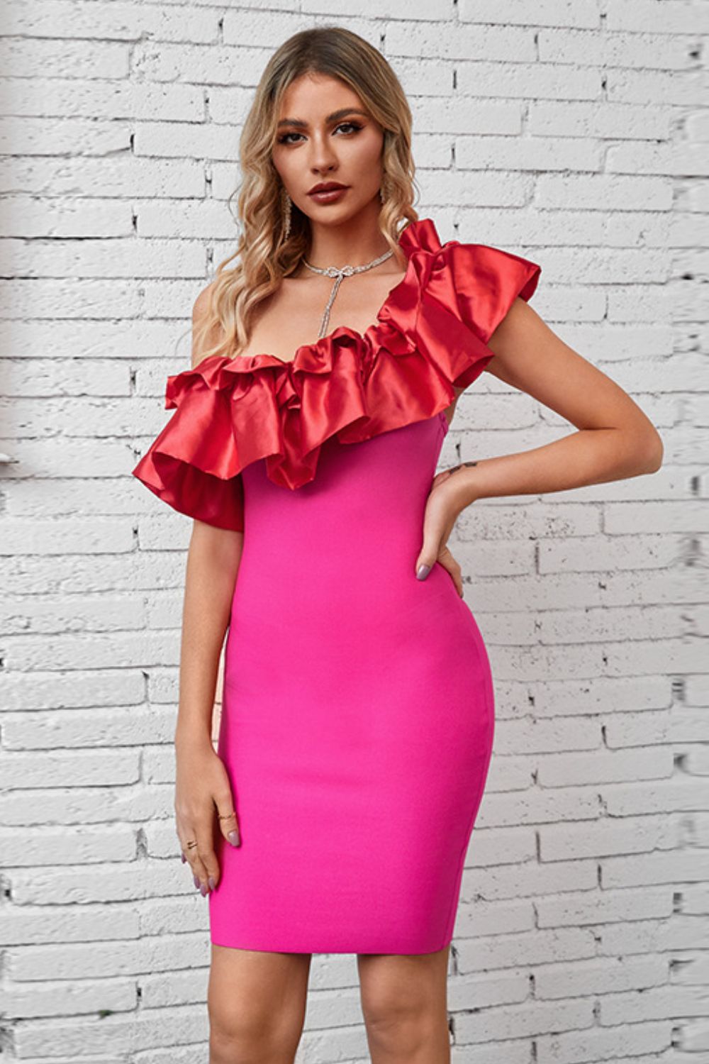 Ruffled One-Shoulder Bodycon Dress-Teresa&#39;s Fashionista LLC