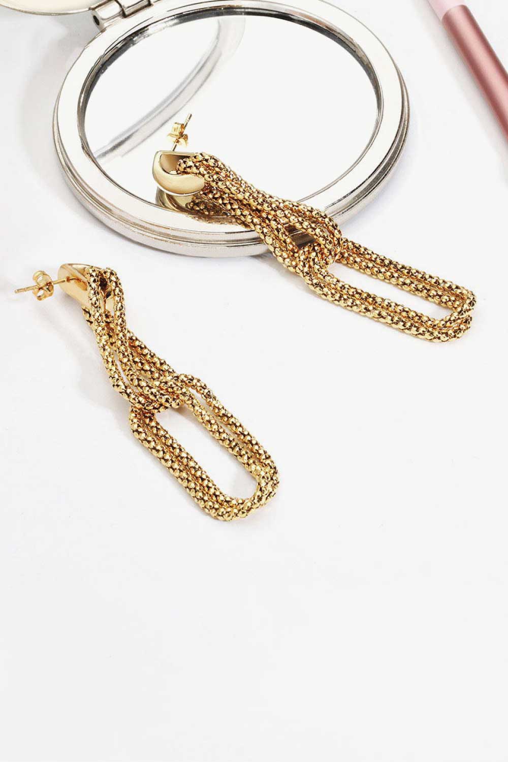 Gold-Plated D-Shaped Drop Earrings-Teresa&#39;s Fashionista LLC