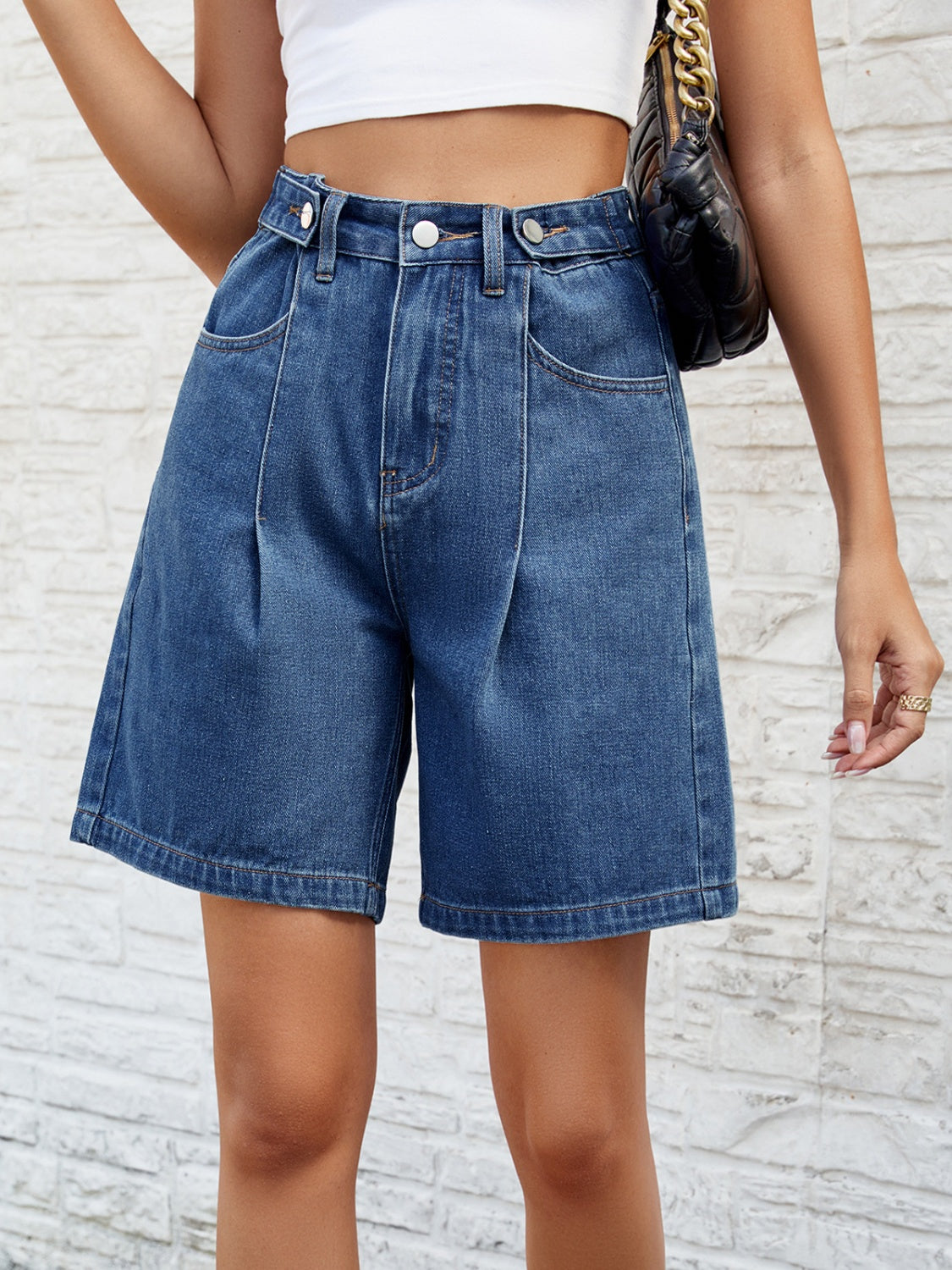 High Waist Denim Shorts with Pockets-Teresa&#39;s Fashionista LLC