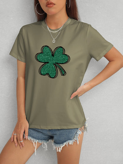 Lucky Clover Round Neck T-Shirt-Teresa&#39;s Fashionista LLC