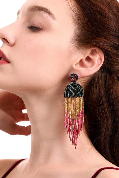 Beaded Fringe Dangle Earrings-Teresa&#39;s Fashionista LLC