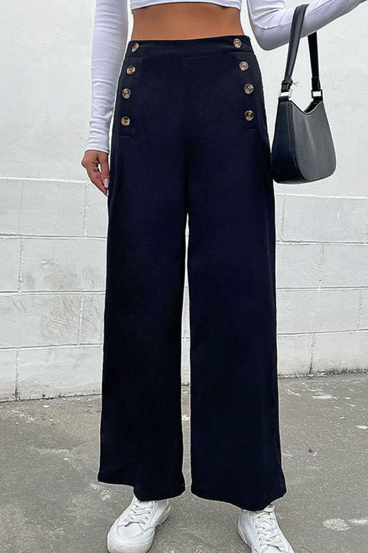 Double-Breasted Wide Leg Pants-Teresa&#39;s Fashionista LLC