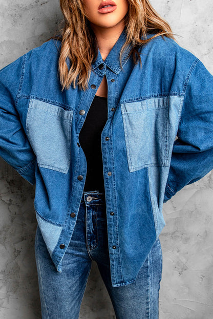 Color Block Snap Denim Jacket-Teresa&#39;s Fashionista LLC